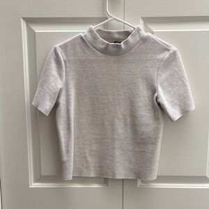 Zara Cream Short Sleeve Mock Neck Top